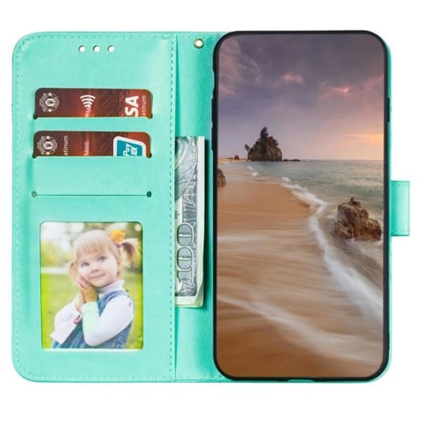 Samsung Galaxy S26 Plånboksfodral Spetsblommor Konstläder Flip - Grön