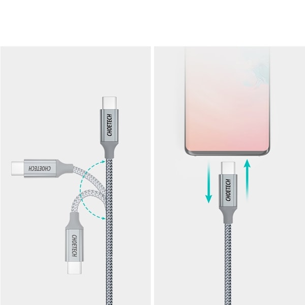 Choetech USB-C till USB-C 5A 100W 1.8 m kabel - Grå grå