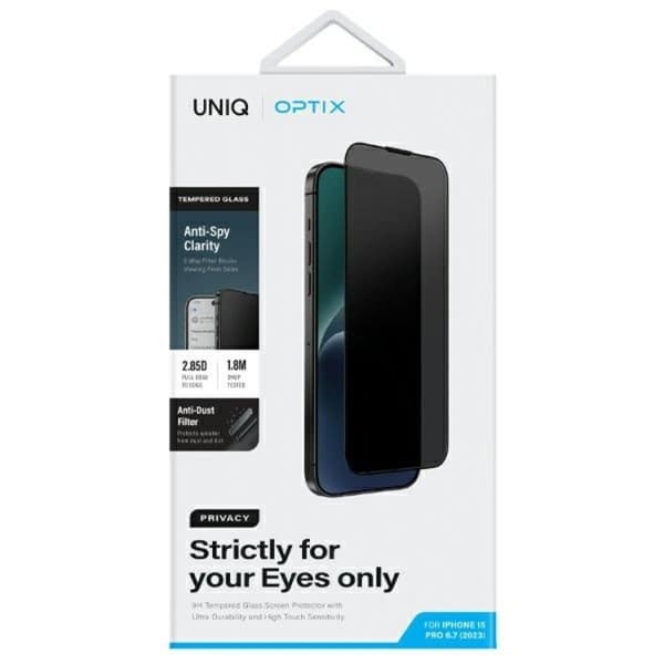 UNIQ iPhone 15 Pro Max Härdat Glas Skärmskydd Optix Privacy Svart