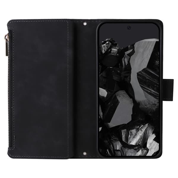 Google Pixel 9 Pro XL/10 Pro XL Plånboksfodral Zipper med Strap - Svart Svart