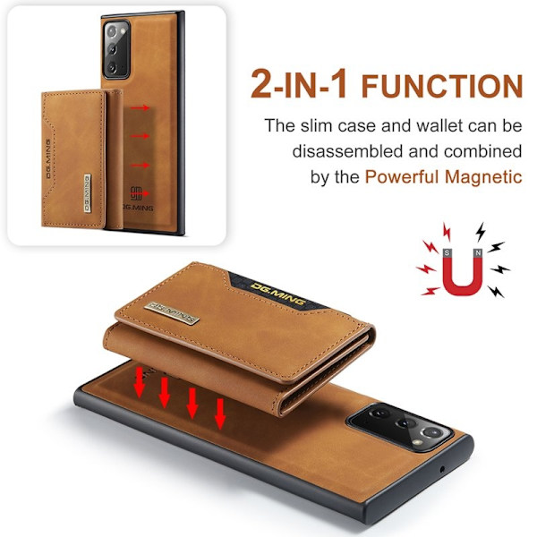 DG.MING M2 Tri-fold Konstläder Plånboksfodral för Samsung Galaxy Note20 - Brun