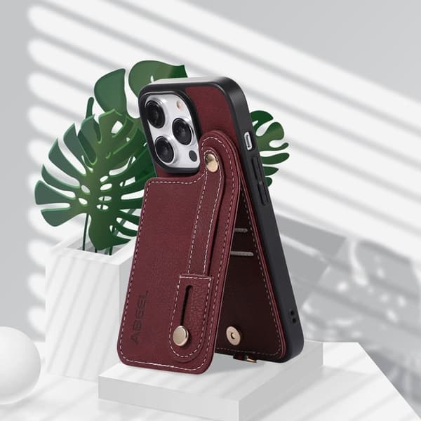 ABEEL Style 03 Mobilskal till iPhone 15 Plus PU Läder Purplish Röd