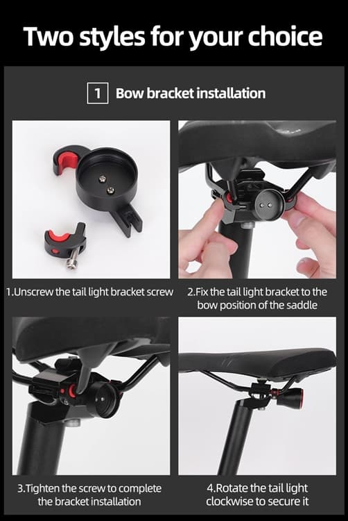 Rockbros Q5 Bagcykel Lys Med Intelligent Stop System - Sort Svart