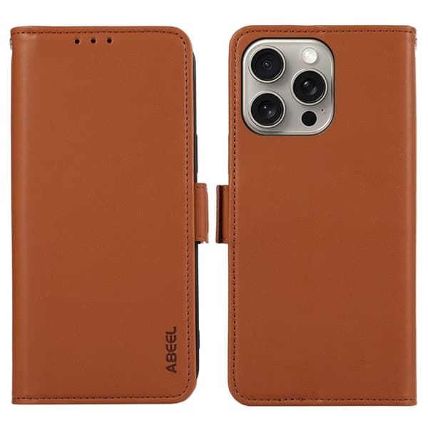 ABEEL iPhone 16 Pro Plånboksfodral Konstläder RFID-Skydd Magnetisk Brun