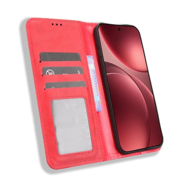 Oppo Find X9 Pro 5G Plånboksfodral Konstläder Retro Textur - Röd