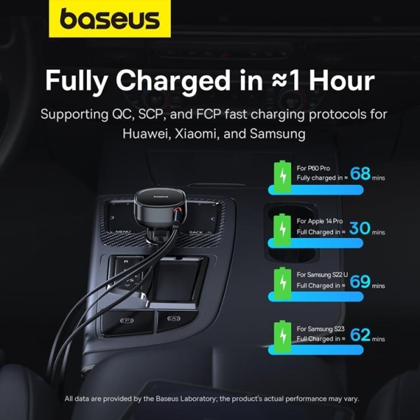 Baseus Enjoyment USB-A biloplader med USB-C/Lightning 60W-kabel