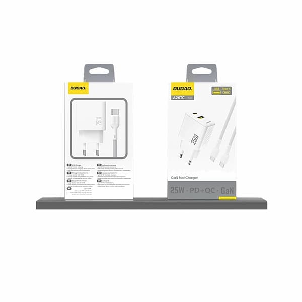 Dudao Hurtigoplader 25W A26T GaN USB-A USB-C - Hvid Vit