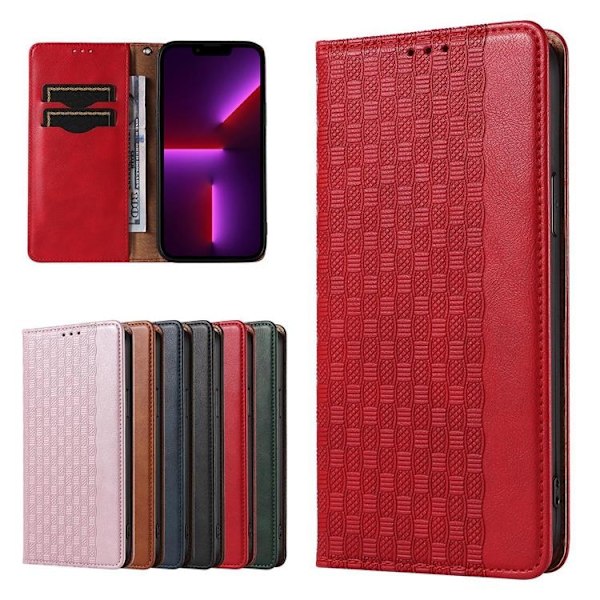 iPhone 13 Pro Plånboksfodral Magnet Strap - Röd