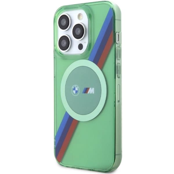 BMW iPhone 15 Pro Mobilskal Magsafe M Tricolor Stripes - Grøn Grön
