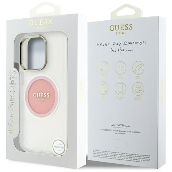 Guess Mobilskal till iPhone 16 Pro Max MagSafe Metal Circle Logo - Rosa Rosa