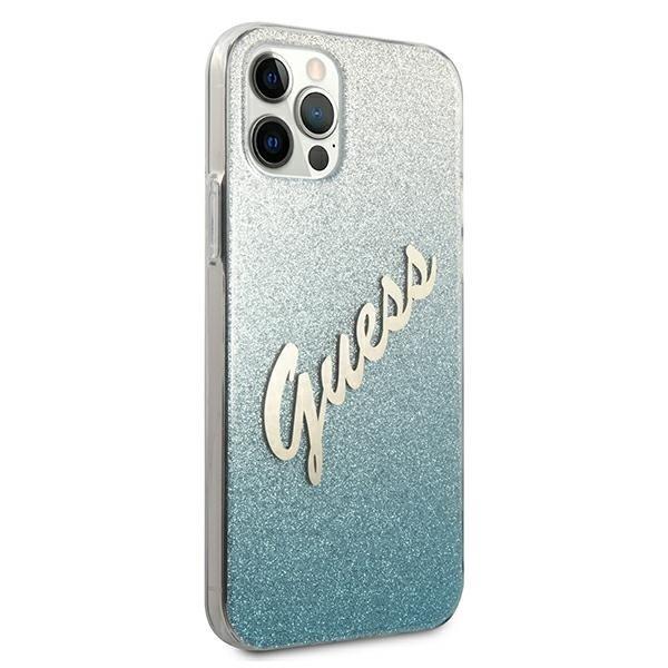 Guess iPhone 12 Pro Max Skal Glitter Gradient Script - Blå Blå