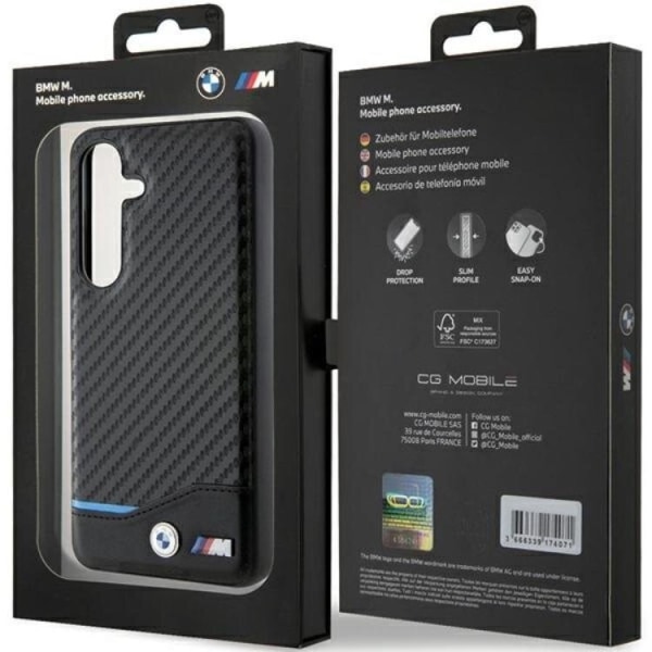 BMW Galaxy S24 matkapuhelimen suojakuori, nahkainen hiili - musta