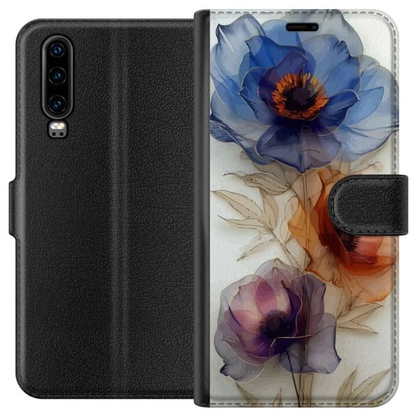 Pungcover til Huawei P30 med silkeblomster