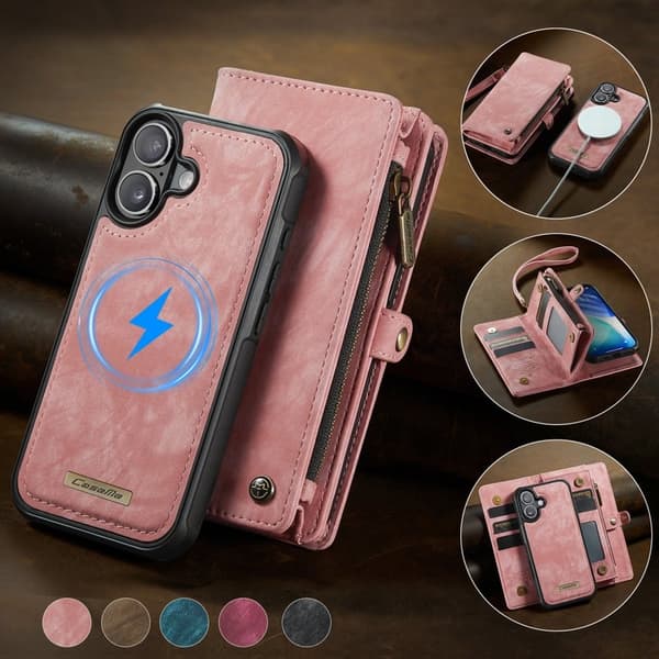 CASEME 008 iPhone 17 Plånboksfodral i Konstläder med - Rosa