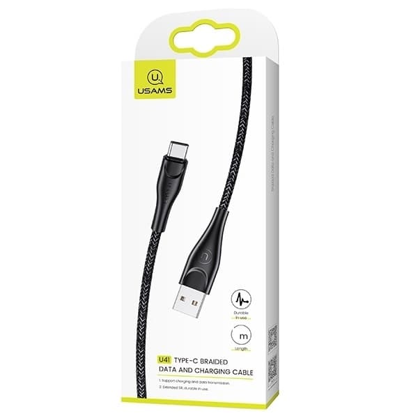 USAMS Flettet Kabel U41 USB-C 1m 2A (US-SJ392) - Sort