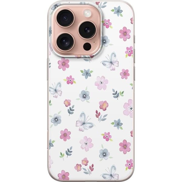 Telefontaske til Apple iPhone 16 Pro med blomster og sommerfugle