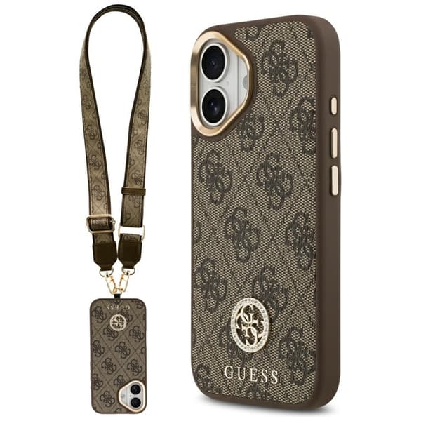 Guess Mobilskal till iPhone 17 MagSafe 4G Strass Logo & Big Strap Brun