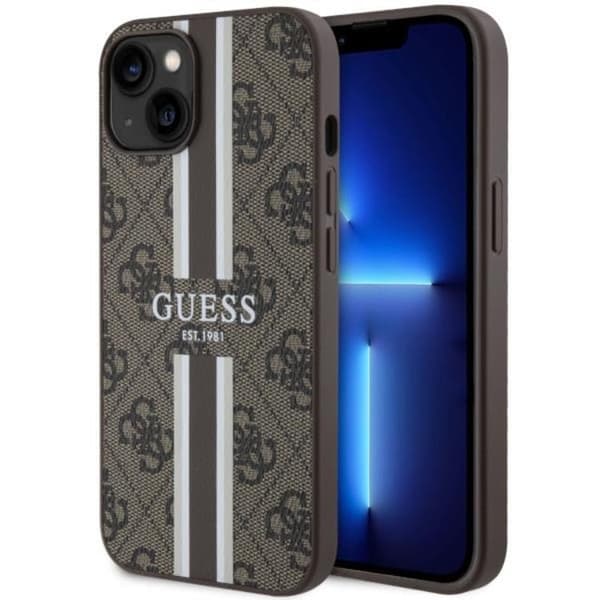Guess iPhone 14 Plus -puhelimen kuori MagSafe 4G Printed Stripes -ruskea Brun