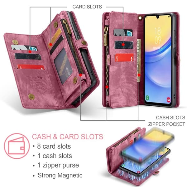CASEME 008 Konstläder Plånboksfodral för Samsung Galaxy A16 5G/4G - Röd