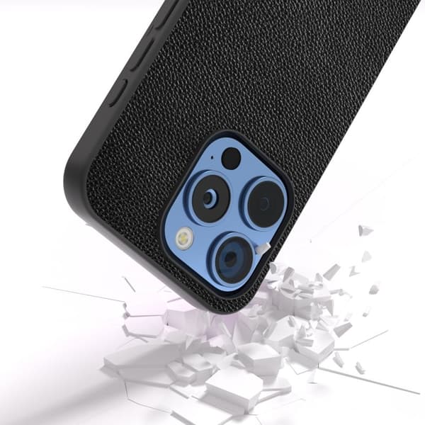 ABEEL Mobilskal till iPhone 16 Pro Max Litchi Textur Äkta Läder Svart