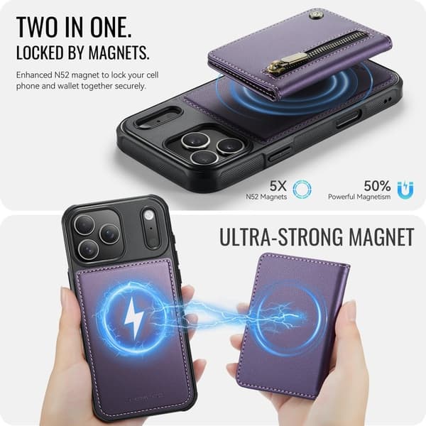 JEEHOOD J12 Plånboksfodral iPhone 17 Pro Magnetisk Lila Konstläder