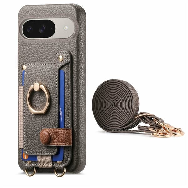 Mobilskal till Google Pixel 10/10 Pro med Korthållare Ring Kickstand - Grå Grå