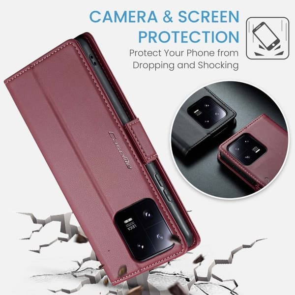 CASEME Xiaomi 13 Pro 5G Plånboksfodral Konstläder RFID-Skydd Röd