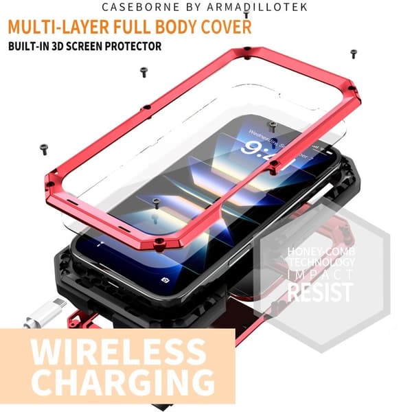 R-JUST Mobilskal till iPhone 16 Plus Kickstand Silikon+Metal+PC Röd