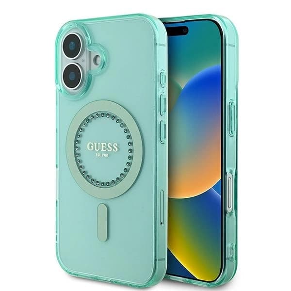 Guess Mobilskal till iPhone 16 Plus MagSafe IML Rhinestones - Grön Grön