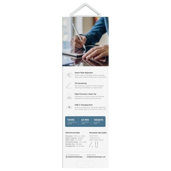 UNIQ Pixo Lite 2.0 magnetisk stylus til iPad - hvid
