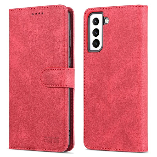 AZNS Samsung Galaxy S21 FE Plånboksfodral Konstläder - Röd