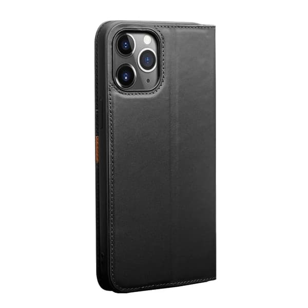 QIALINO iPhone 12 Pro Max Plånboksfodral Äkta läder - Svart Svart