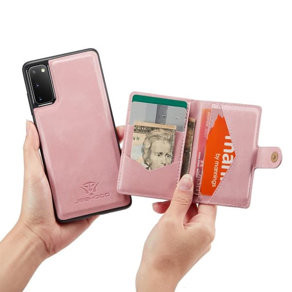 JEEHOOD Samsung Galaxy S20 Konstläder Plånboksfodral Detachable Roséguld
