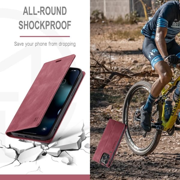 AUTSPACE A01 Retro Matte Plånboksfodral Konstläder med RFID-Skydd - Röd