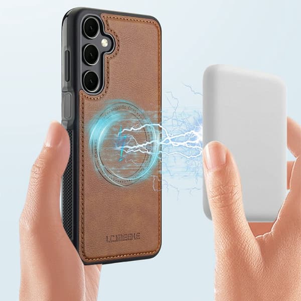 LC.IMEEKE Mobilskal för Samsung Galaxy S26 Magnetiskt Konstläder + TPU - Brun