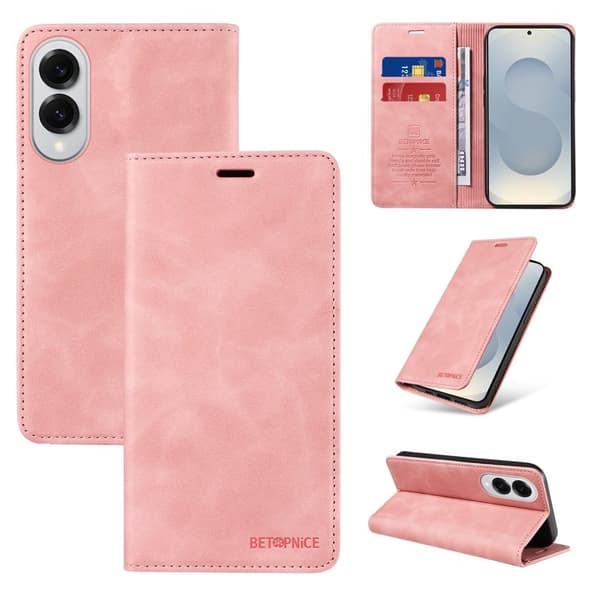 BETOPNICE 003 Samsung Galaxy S25 Edge Plånboksfodral Konstläder - Rosa