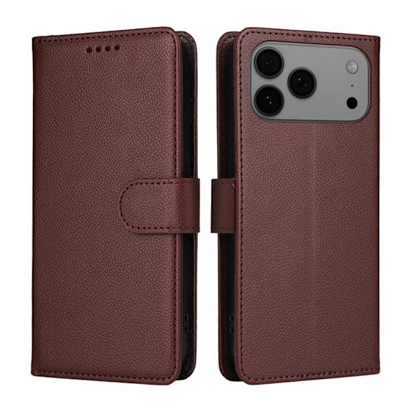iPhone 17 Pro Max Plånboksfodral RFID Blocking med Handledsrem Brun
