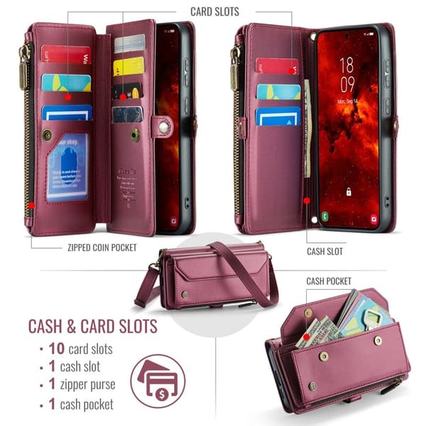 CASEME Plånboksfodral Konstläder för Samsung Galaxy S24 FE - Röd