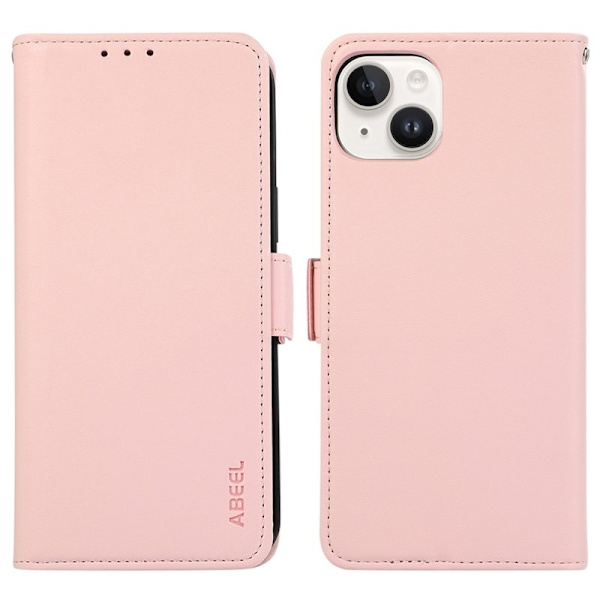ABEEL iPhone 15 Plånboksfodral RFID Blocker Konstläder Ställ Rosa