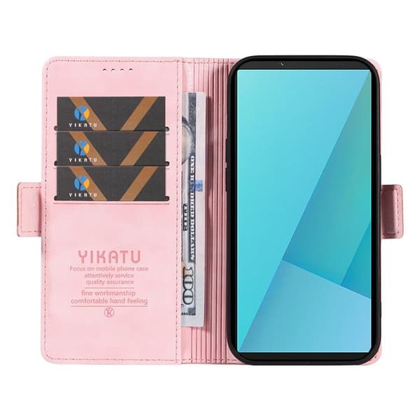 YIKATU Sony Xperia 10 VII Konstläder Plånboksfodral Litchi Texture - Rosa Rosa