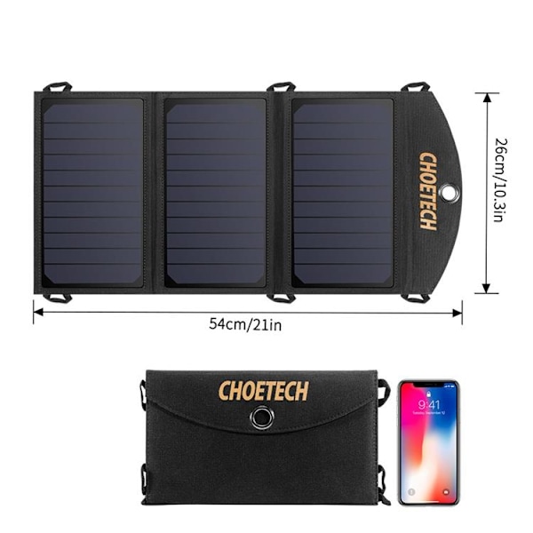 Choetech Foldable 2x USB Solladdare 19W - Svart Svart