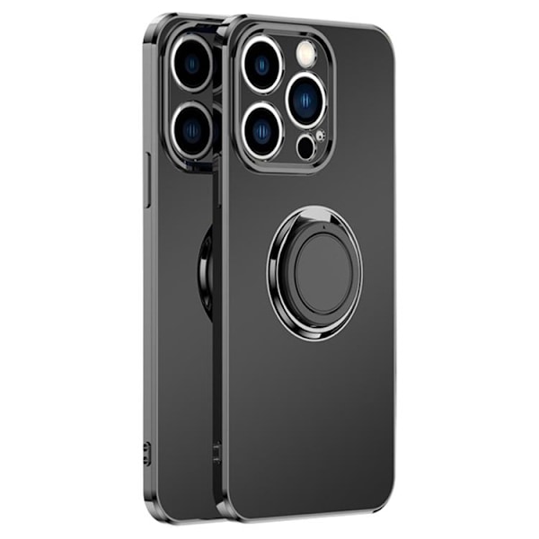 iPhone 14 Plus Cover Ringholder Electroplating Kickstand - Sort Black