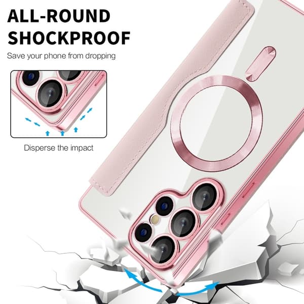Galaxy S25 Ultra Plånboksfodral MagSafe Rhombus Konstläder  - Rosa Rosa