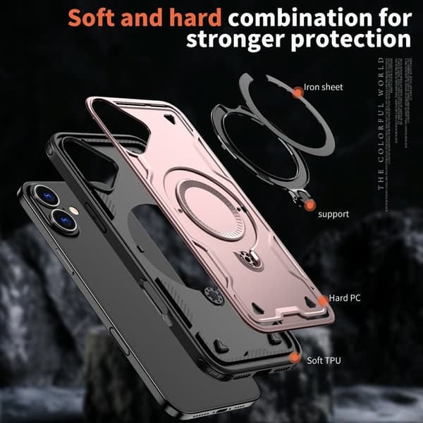 Mobilskal till iPhone 16 Plast MagSafe Militärt Skydd - Roséguld