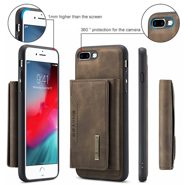 DG.MING Series Plånboksfodral Konstläder med Ställ för iPhone 7/8 Plus - Brun