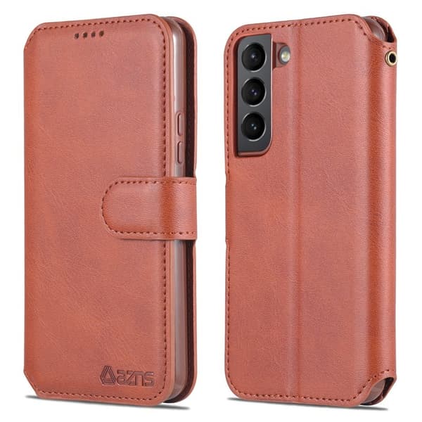 AZNS Samsung Galaxy S22 5G Plånboksfodral Konstläder - Brun
