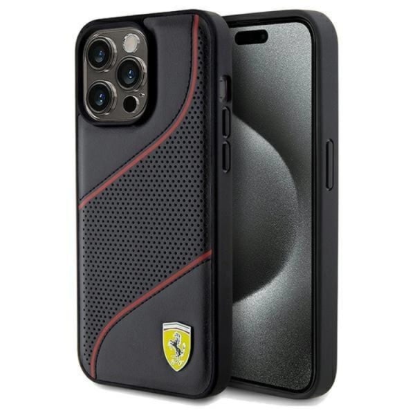 Ferrari iPhone 15 Pro Max Mobile Cover Rei'itetty Waves Metal Logo