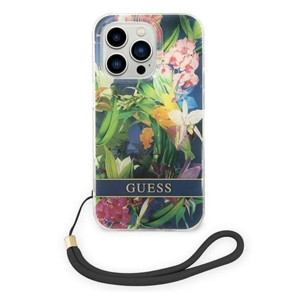 GUESS iPhone 14 Pro Max Skal Flower Strap - Sininen Blå