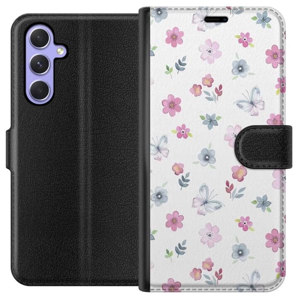 Pung Taske til Samsung Galaxy A54 med blomster og sommerfugle