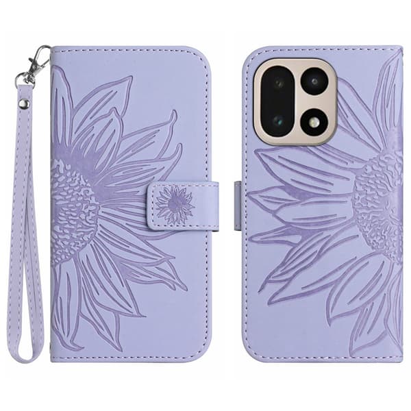 OnePlus 15 Plånboksfodral Sunflower Imprint Konstläder Lila